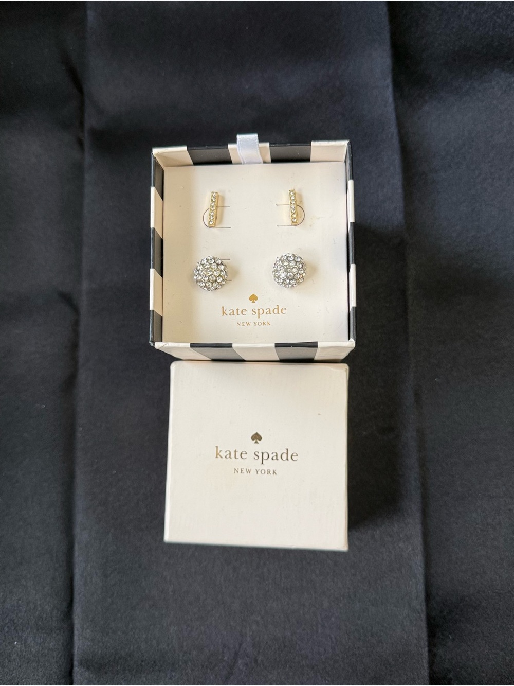 kate spade Gold Tone Earrings with Clear Crystal Studs (Set of 2)